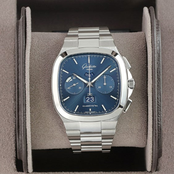 Glashütte Seventies Chronograph Panoramadatum 13702080270 blau 40x40 mm Edelstahl Automatikwerk mit Metallband, 1-37-02-08-02-70