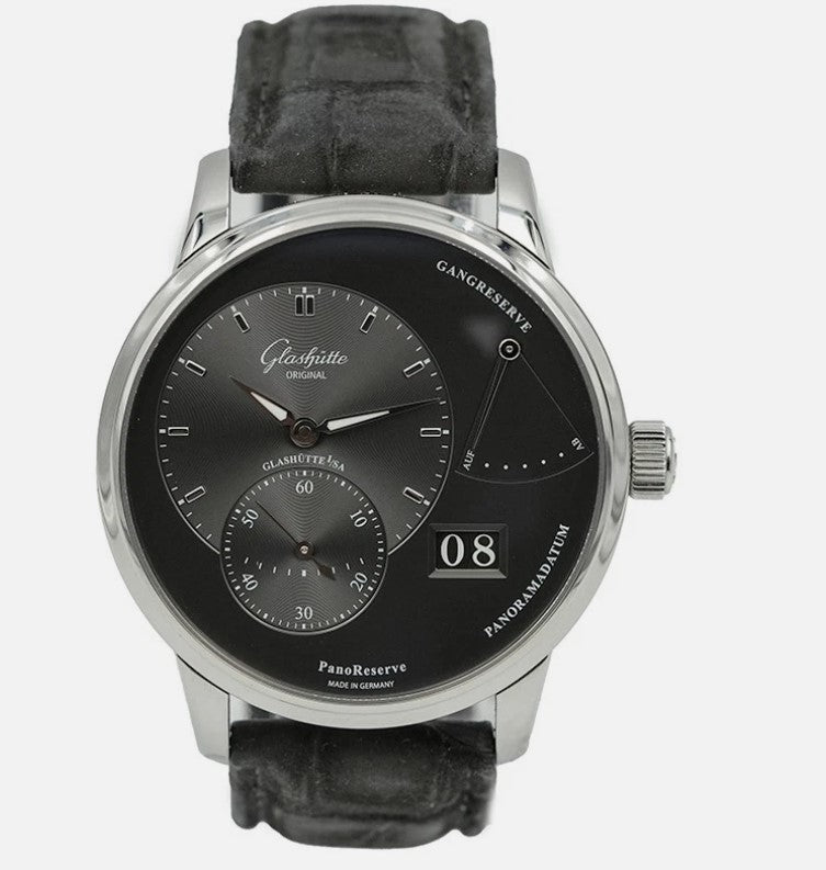 Glashütte PanoReserve 1-65-01-23-12-62 Edelstahl 40 mm Handaufzug Alligator-Nubukleder 16501231262