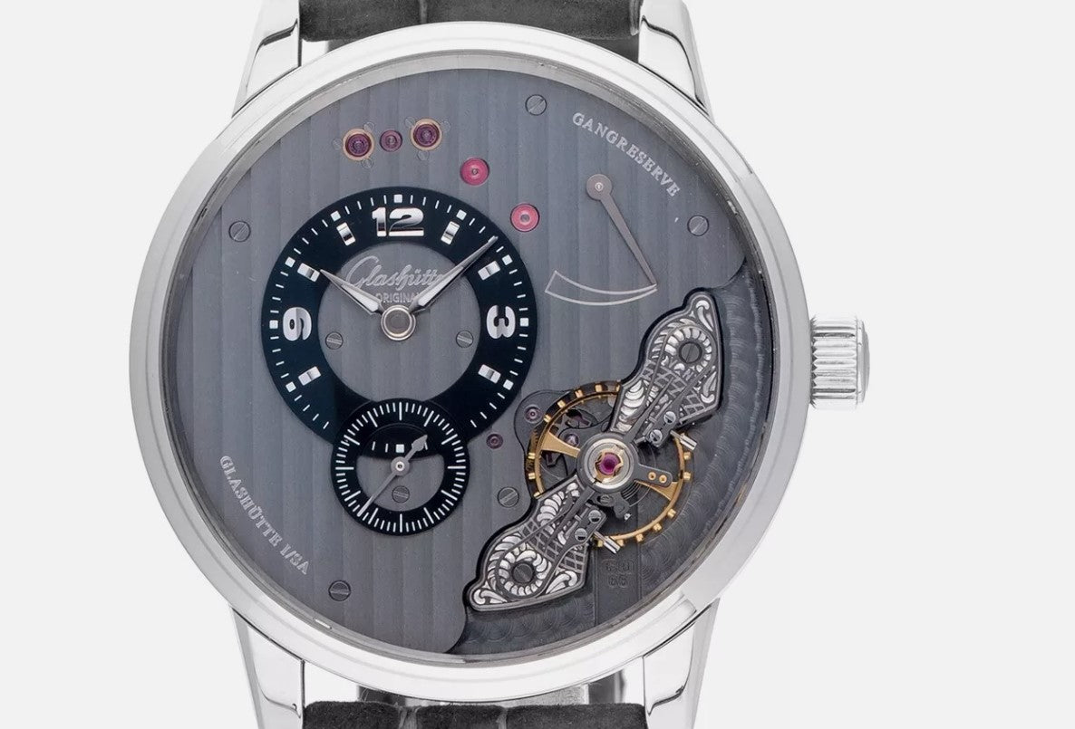Glashütte PanoInverse grau Edelstahl 42mm, Handaufzug 16606042271 Gangreserveanzeige, Metallband Edelstahl mit Faltschließe, 1-66-06-04-22-71kleine Sekunde,