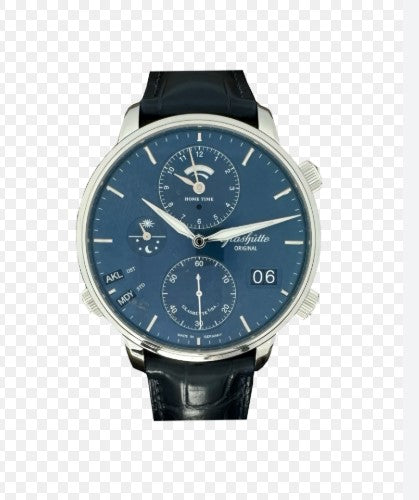 Glashütte Senator Cosmopolite 18902050201 blau 44 mm Edelstahl Automatikwerk Panoram, mit Louisiana-Alligatorlederband, Dornschließe