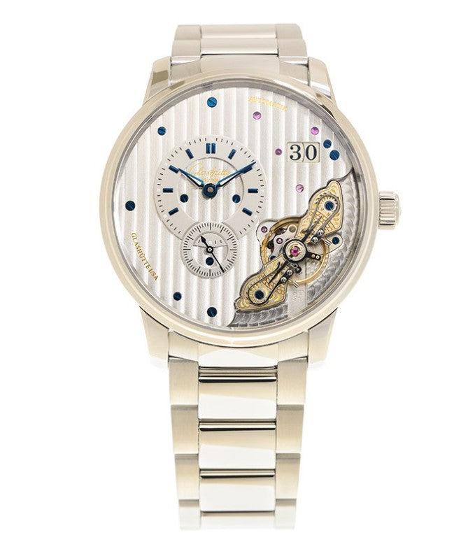 Glashütte PanoMaticInverse 1-91-02-02-02-71 silber 42mm Edelstahl Automatik, Metallband mit Faltschließe, kleine Sekunde, Panoramadatum, 19102020271