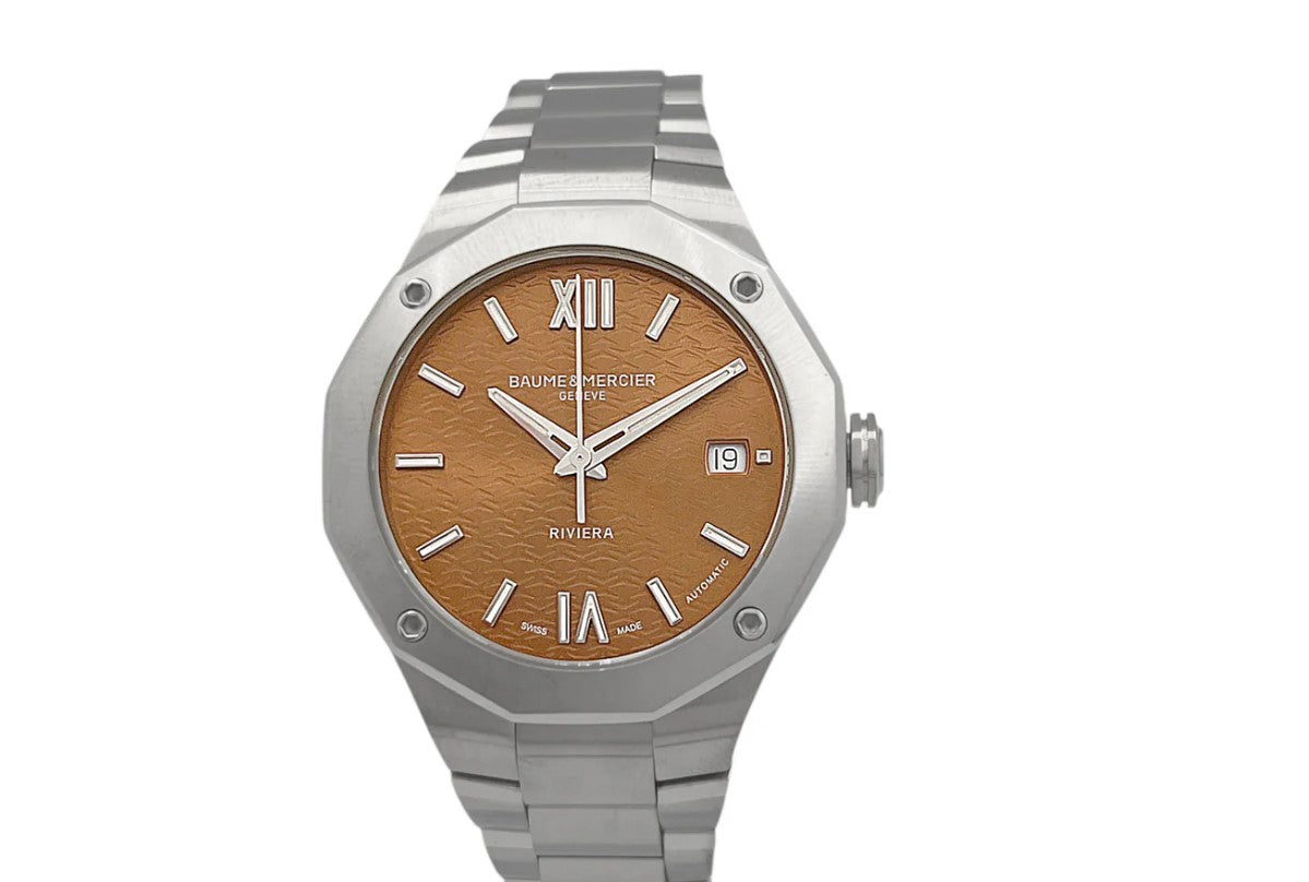 Baume & Mercier Riviera 10764 Automatikuhr, Damen 36mm Gehäuse zwölfeckig, terracottafarben Zifferblatt, Datumsanzeige