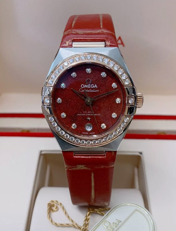 Omega Constellation rot 29 mm, Stahl ‑ Sedna™‑Gold mit Lederarmband 13128292099002