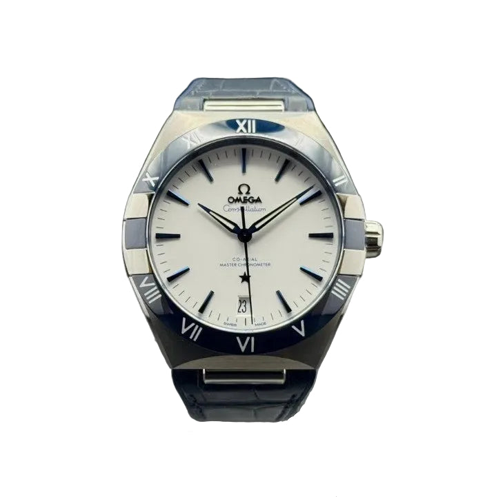 Omega CONSTELLATION weiß 41 mm, Stahl mit Lederarmband 13133412104001