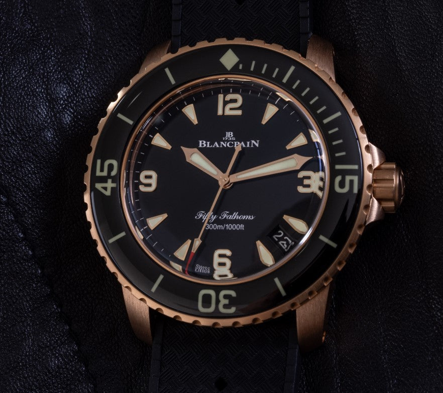 Blancpain Fifty Fathoms Automatique 5010 36B30 B64B Schwarz 42.30 mm Rotgold Automatik Kautschukarmband