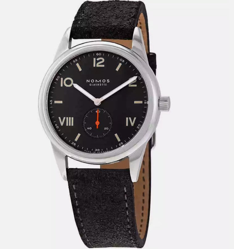 NOMOS Club Campus 736 Edelstahl 38.5 mm Handaufzug, gewölbtes Saphirglas, Veganes Velours rembordiert anthrazit