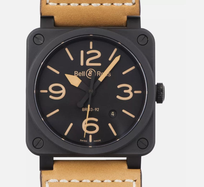 Bell & Ross Aviation Automatic Leather BR0392-HERITAGE-CE 42mm Mattschwarze Keramik