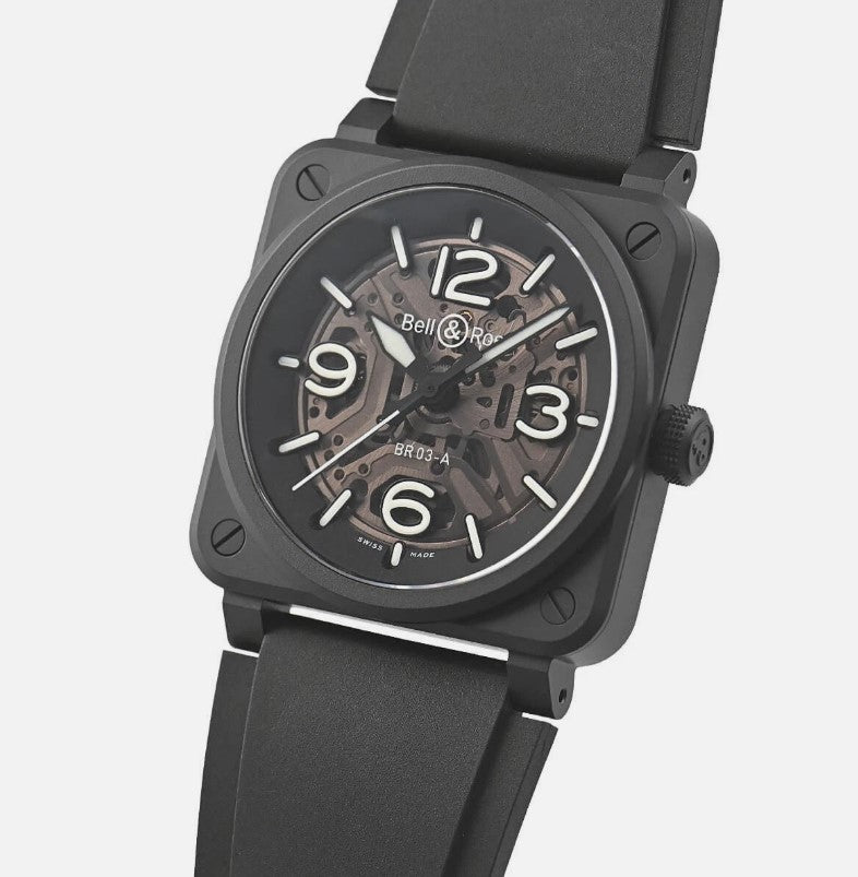 Bell & Ross BR-03 Skeleton Black Ceramic br03a-bl-skce/srb Automatic, 41 mm Microblasted black ceramic
