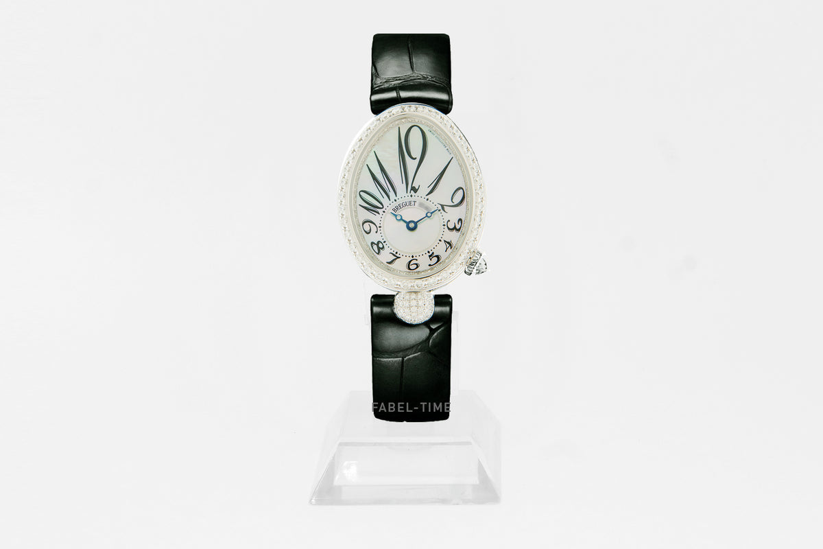 Breguet Reine de Naples 8928 8928BB/5W/944 DD0D 3L Automatik Damen Uhr perlmuttweiß, Diamant 18K Weißgold 33 mm, Alligator Armband schwarz, #