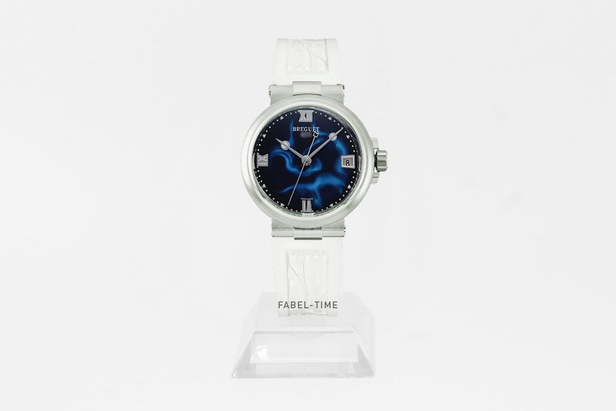 Breguet Marine Dame 9517 9517ST/E2/584 Damenuhr Stahl 33.8 mm, Automatik, blau, mit Kautschukarmband 9517STE2584