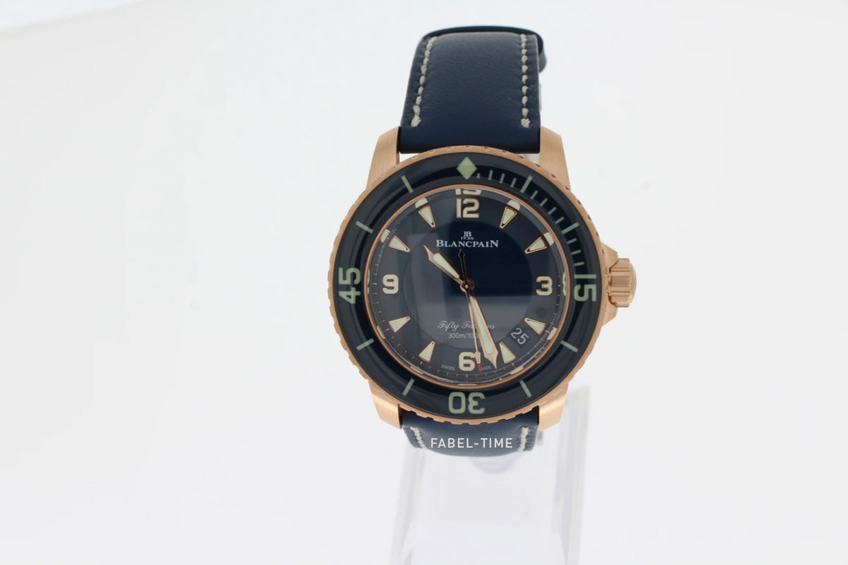 Blancpain Fifty Fathoms Automatique 5015-3603C-63B 45 mm Rotgold, Blaue Keramik im Sonnenschliff, Kalbslederarmband