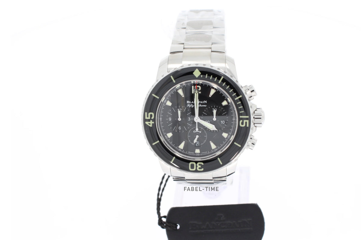 Blancpain Fifty Fathoms Chronographe Flyback 5085F-1130-71S Schwarz, Automatik, 45 mm, Stahl Armband