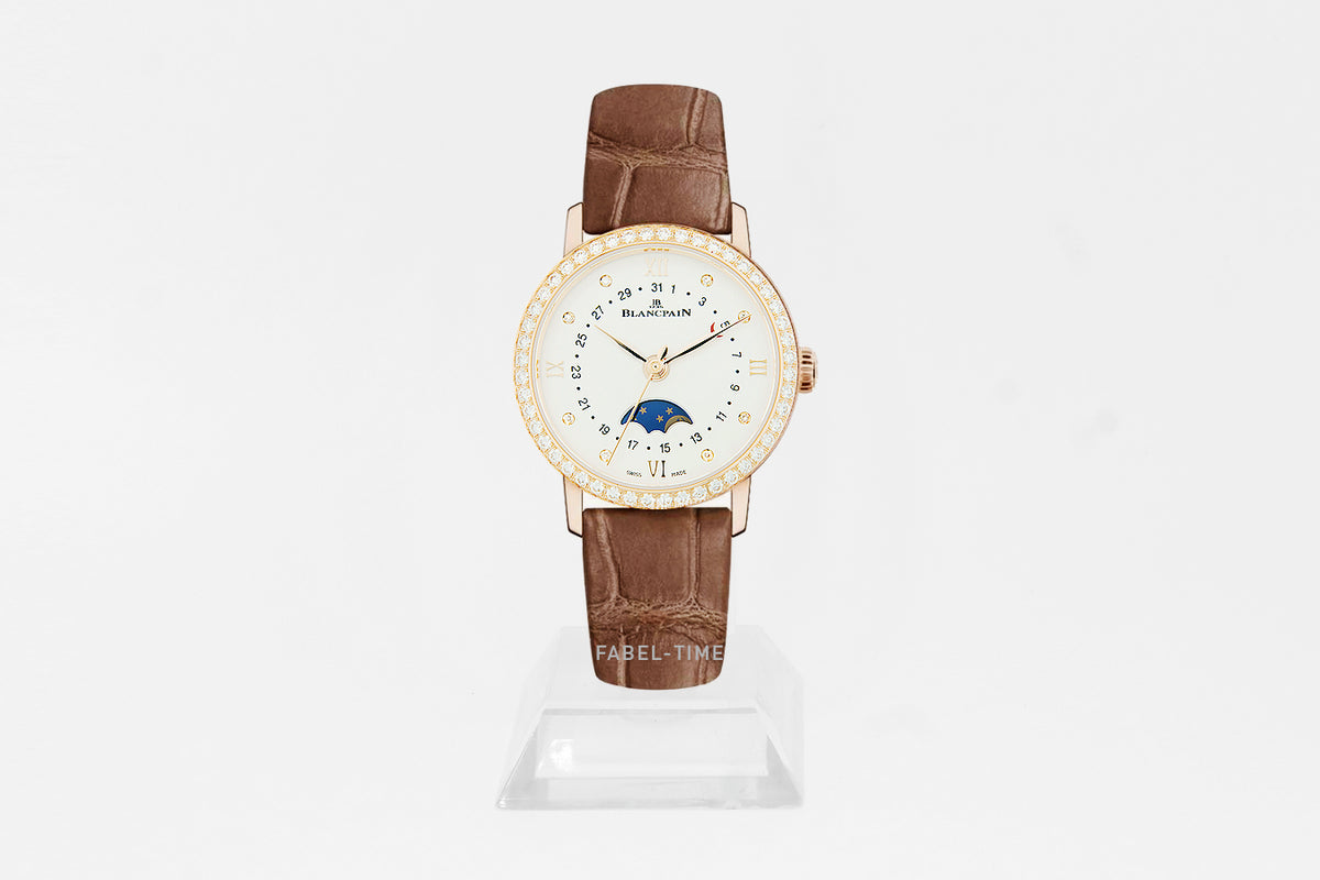 Blancpain Villeret Quantième Phases De Lune Automatic 6106-2987-55A 29.20 mm Rotgold, Opalin, Alligatorleder Armband
