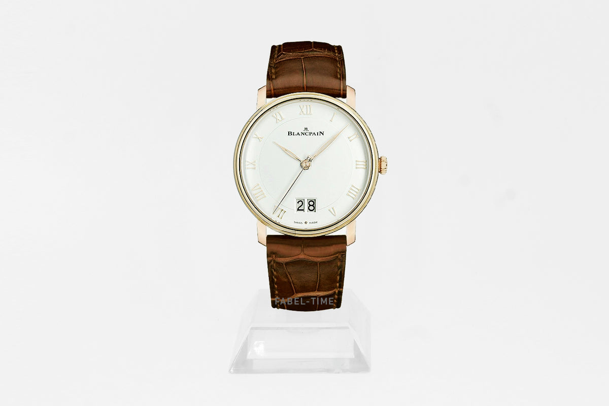 Blancpain Villeret Date 6669 3642 55B 40 mm Rotgold Automatik Opalin mit Alligatorleder-Armband