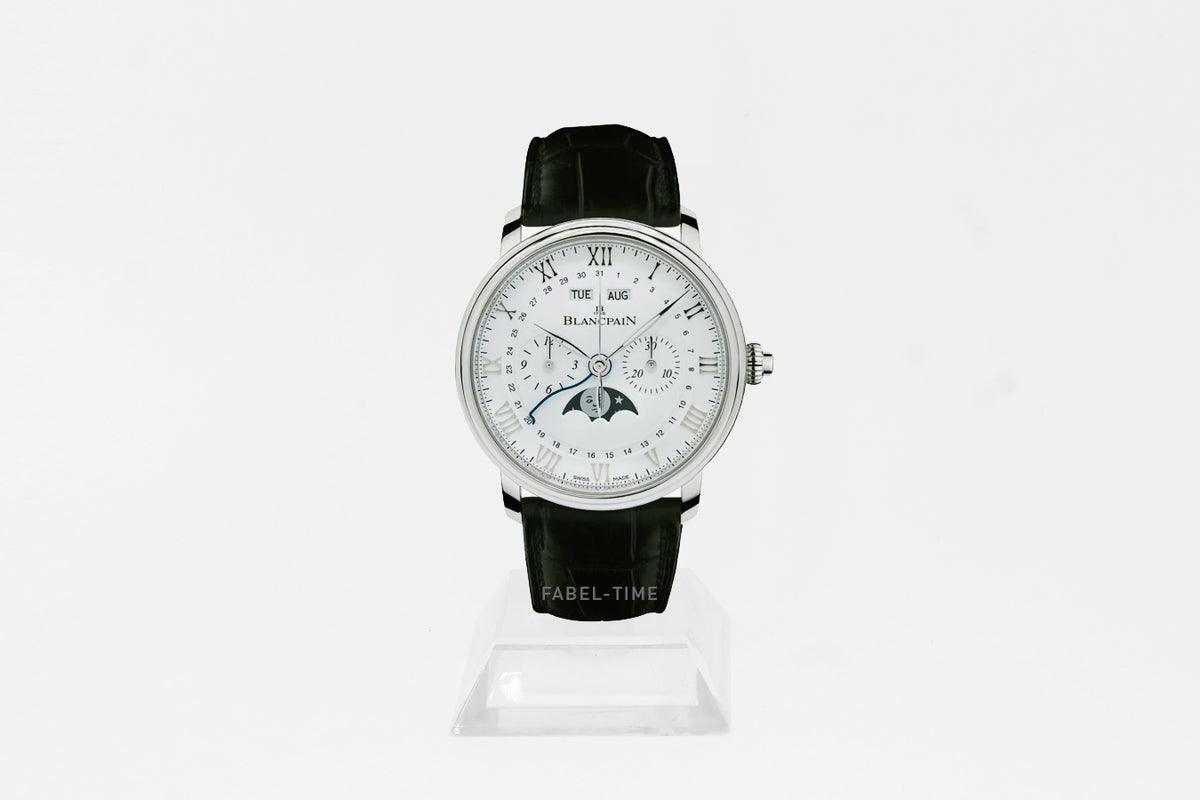 Blancpain Villeret Complete Calendar CHRONOGRAPHE MONOPOUSSOIR Villeret 6685 1127 55B weiß Automatik 40.30 mm Stahl Alligatorleder