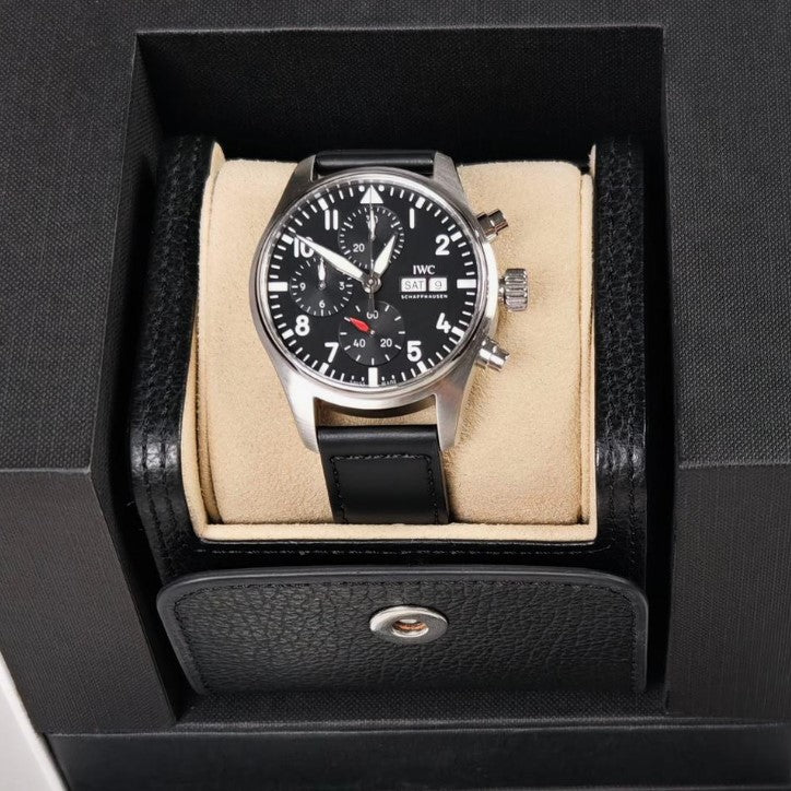 IWC Watch Chronograph IW388111 41mm Edelstahl Gehäuse, Automatik, Schwarzes Kalbslederband