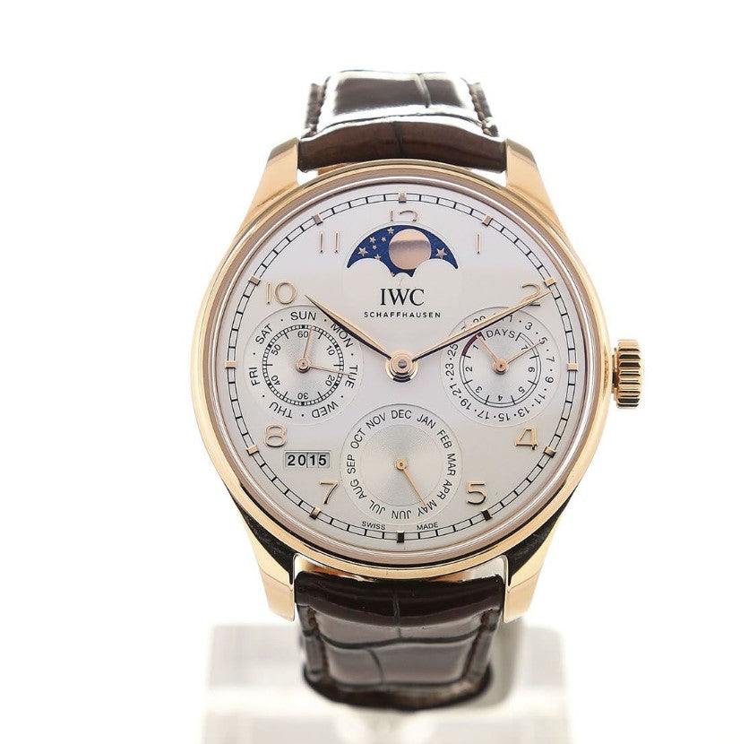 IWC PORTUGIESER PERPETUAL CALENDAR IW503302 Automatik 44.2 mm Rotgold, silberfarben, braunes Alligatorlederarmband