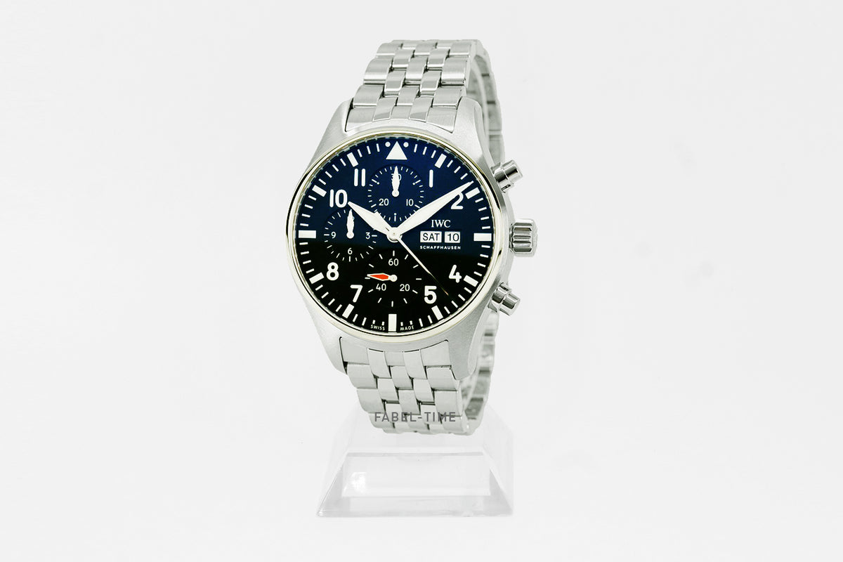 IWC Pilot's Watch Chronograph Black Automatic 43 mm steel IW378002 black with folding buckle with EasX-CHANGE® system in steel