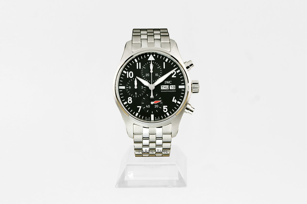 IWC PILOT’S WATCH CHRONOGRAPH Automatic 41 mm steel IW388113 black with steel bracelet with EasX-CHANGE® replacement system