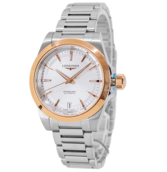 Longines CONQUEST, L3.430.5.72.6, Automatik Uhr, Ø 34.00 mm, Edelstahl mit 18 Karat Roségold Cap 200
