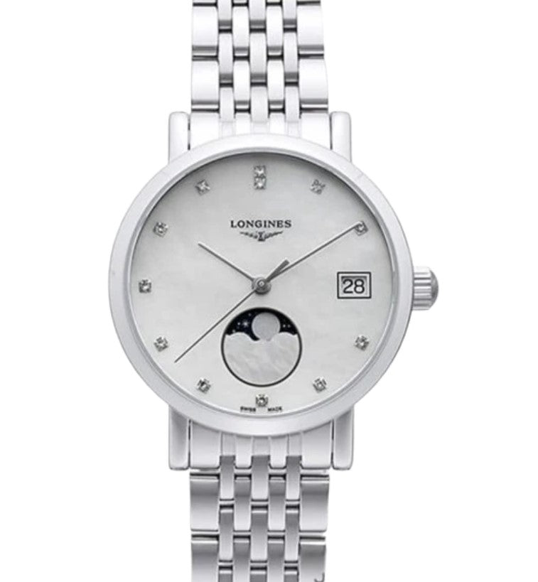 LONGINES ELEGANT COLLECTION MOONPHASE, L43304876, Quarz Uhr, Ø 30.00 mm, Edelstahl