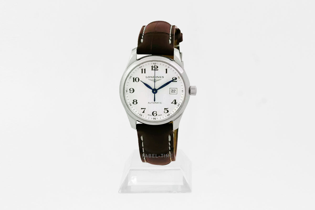 LONGINES MASTER COLLECTION L22574783 Automatik Edelstahl 29 mm, Silber mit Gerstenkorn-Muster, Alligatorlederarmband braun L2.257.4.78.3