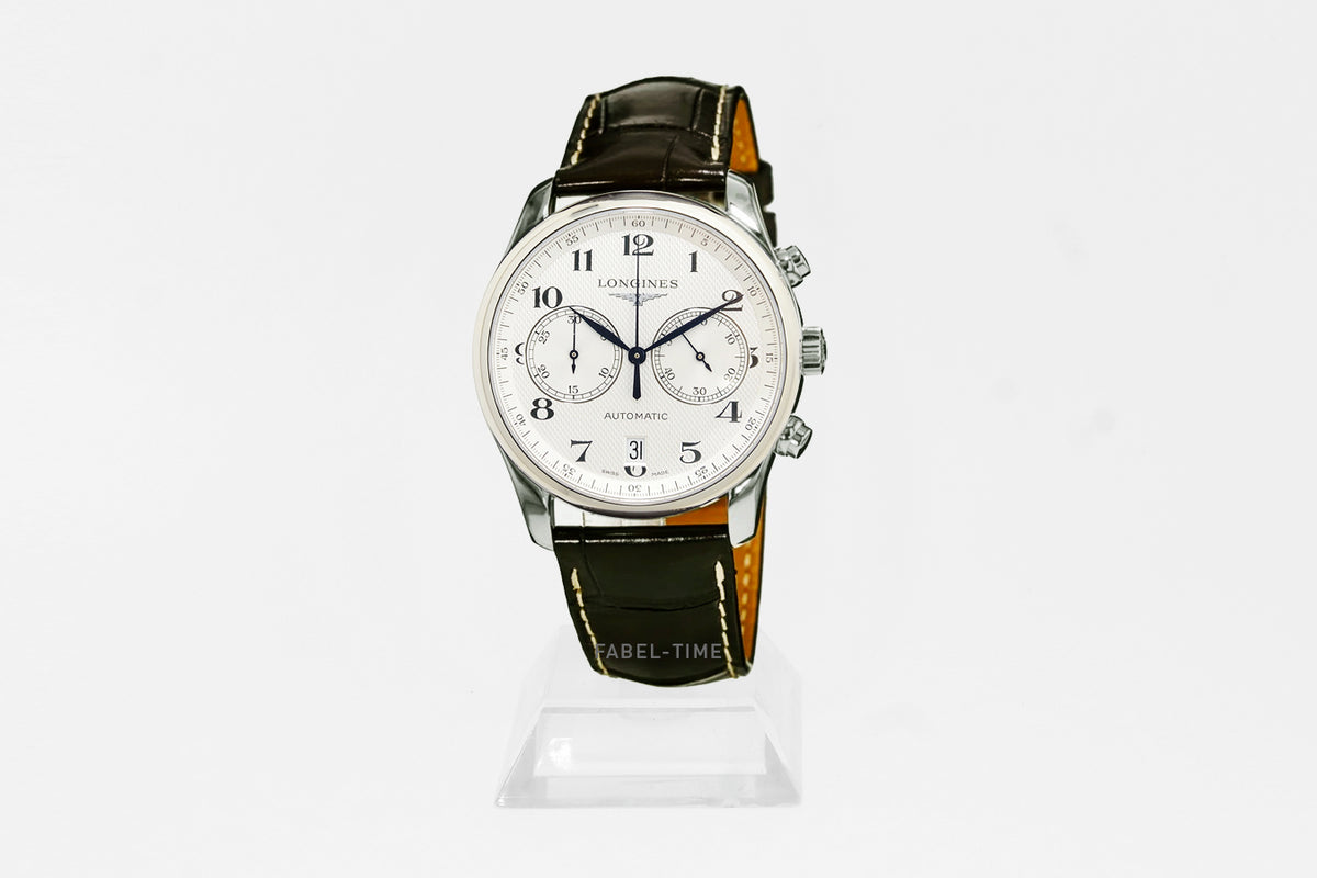 LONGINES MASTER COLLECTION CHRONOGRAPH L26294783 Automatik 40 mm Edelstahl, Silber mit Gerstenkorn-Muster, Alligatorlederarmband braun L2.629.4.78.3