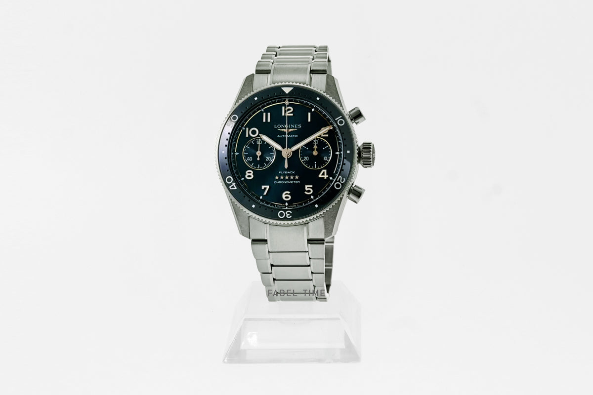 LONGINES SPIRIT FLYBACK L38214936 Automatik 42 mm Edelstahl und Keramik Lünette, Blau mit "Sonnenstrahl" Dekor L3.821.4.93.6