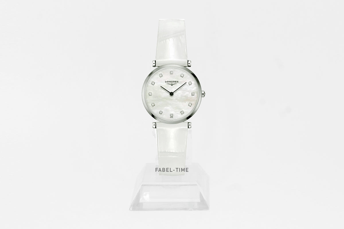 LONGINES LA GRANDE CLASSIQUE DE LONGINES L45124870 Quarz Edelstahl 29mm, weißes Perlmutt Ziffernblatt, weißes Alligatorlederarmband, L4.512.4.87.0