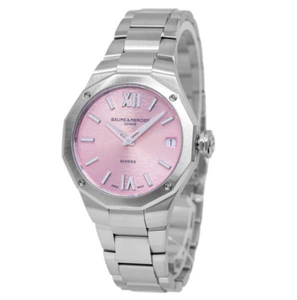 Baume & Mercier Riviera 10812 Quarz 33mm Stahl Zwölfeckig, Rosa, Sunray, MOA10812