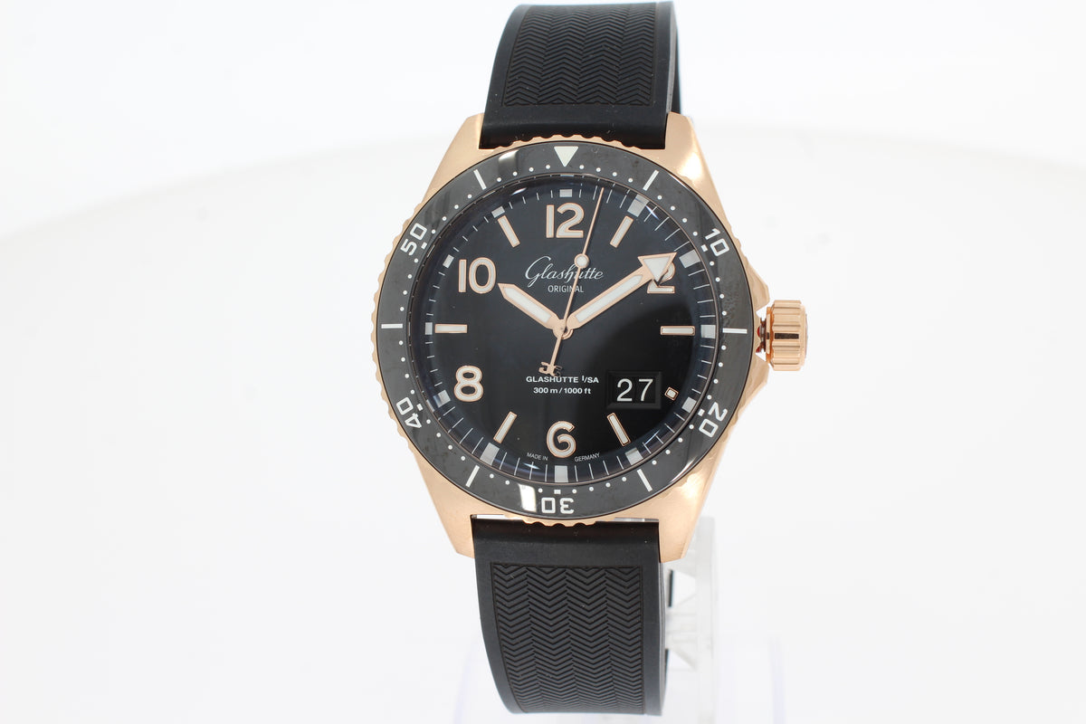 Glashütte Original SeaQ Panoramadatum 43.20 mm Rotgold Automatik schwarz Kautschuk 1-36-13-03-90-33 13613039033