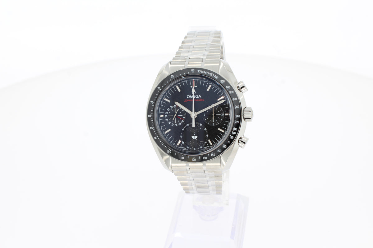 Omega Speedmaster Mondphase schwarz 43 mm, Stahl mit Stahlarmband "Meteorite" 30430435201001
