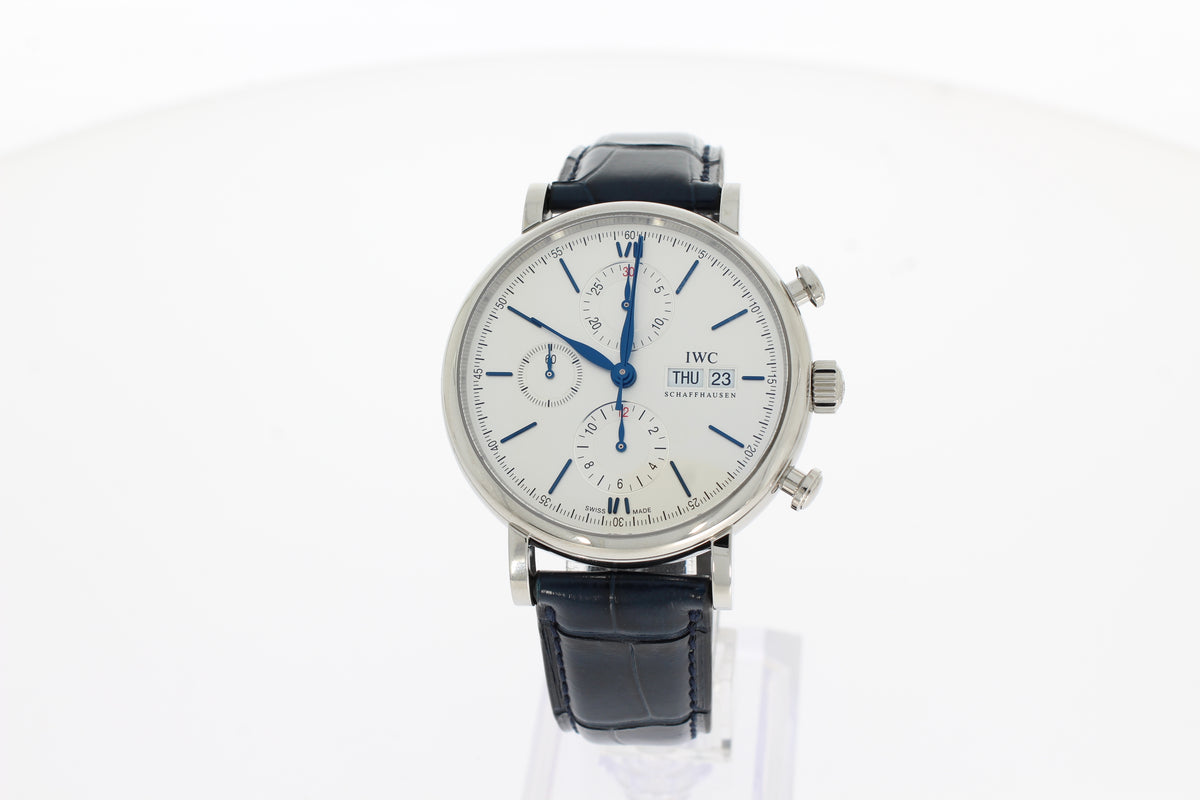 IWC Portofino Chronograph IW391037 Herren Uhr 42mm Edelstahl Gehäuse, blaues Alligatorleder