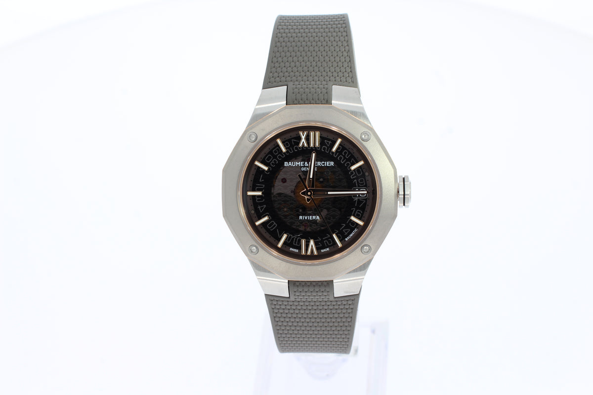 Baume & Mercier Riviera 10720 Automatikuhr, Edelstahl Titan 39 mm Zwölfeckig, grau