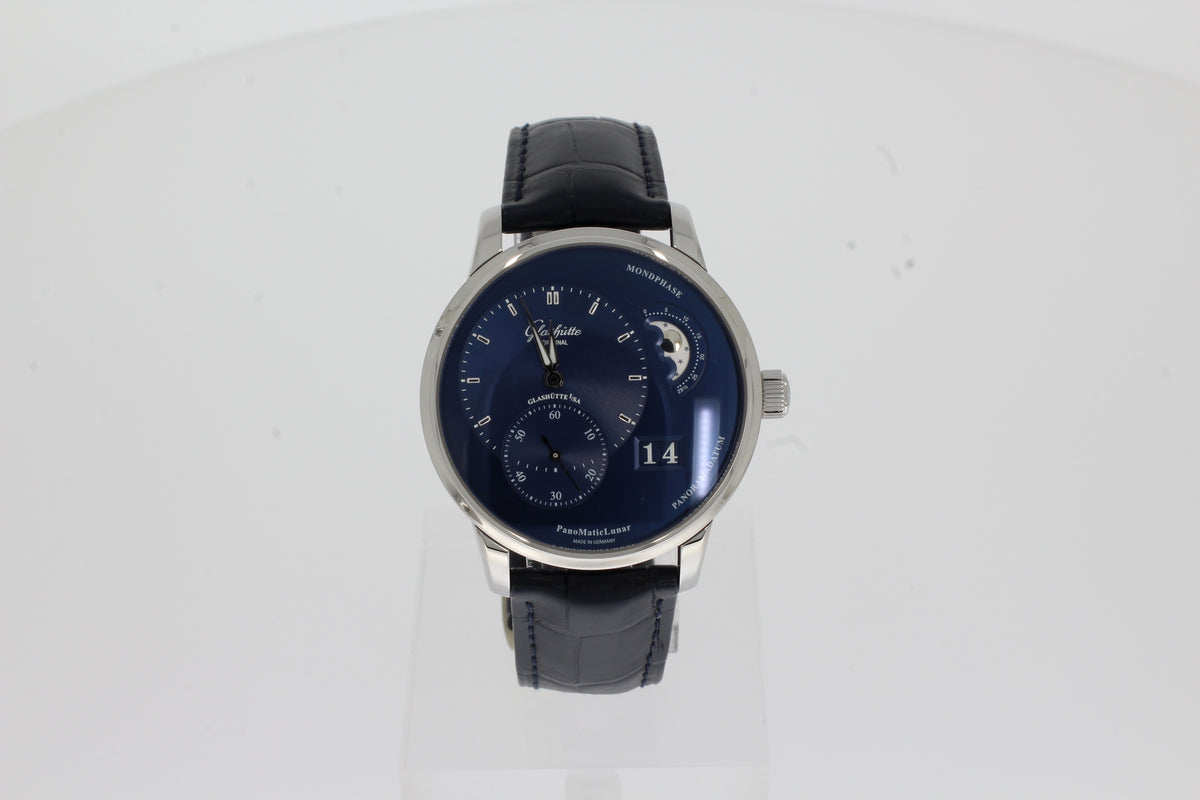 Glashütte Original PanoMaticLunar 40 mm Edelstahl Automatik blau Alligator-Lederband 1-90-02-46-32-61 19002463261