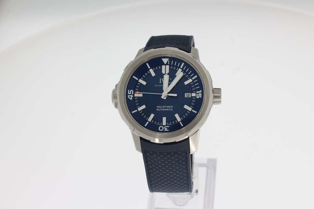 IWC AQUATIMER AUTOMATIC IW328801 Herren Uhr 42mm Edelstahl Gehäuse, blaues Kautschukarmband