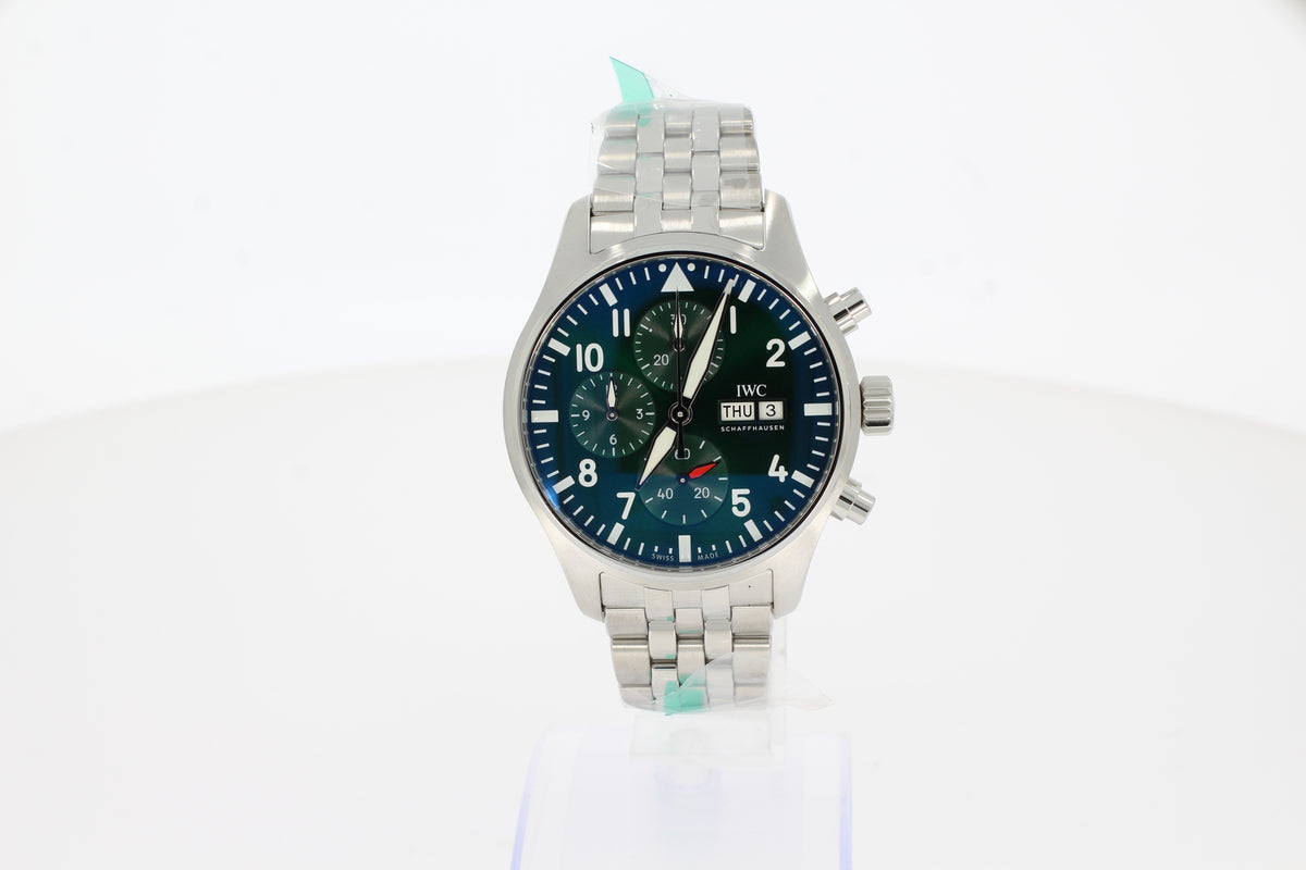 IWC Watch Chronograph Pilot Automatic 43 mm steel IW378006 green with folding buckle with EasX-CHANGE® system in steel