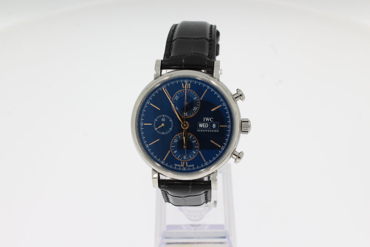 IWC Automatic 42 mm steel blue IW391036 with black alligator leather strap