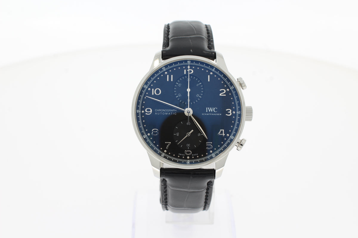 IWC Portugieser Chronograph IW371609 41mm Edelstahl Gehäuse Automatik schwarzes Alligatorleder