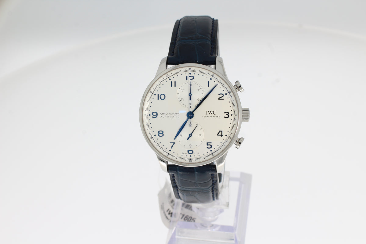 IWC Chronograph Portugieser IW371605 41mm Edelstahl Gehäuse, Automatik, Blaues Alligatorleder