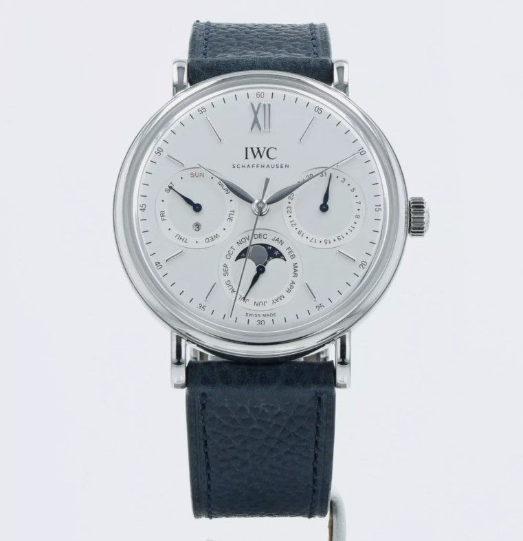 IWC Portofino Perpetual Calendar Automatic 40 mm steel IW344601 silver with blue calfskin strap
