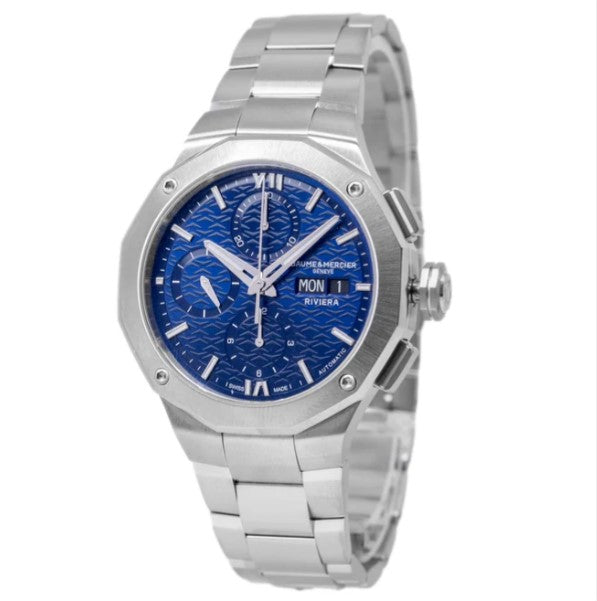 Baume & Mercier Riviera 10826 Automatikuhr, Chronograph, 41 mm Stahl Zwölfeckig, Blau, Sunray