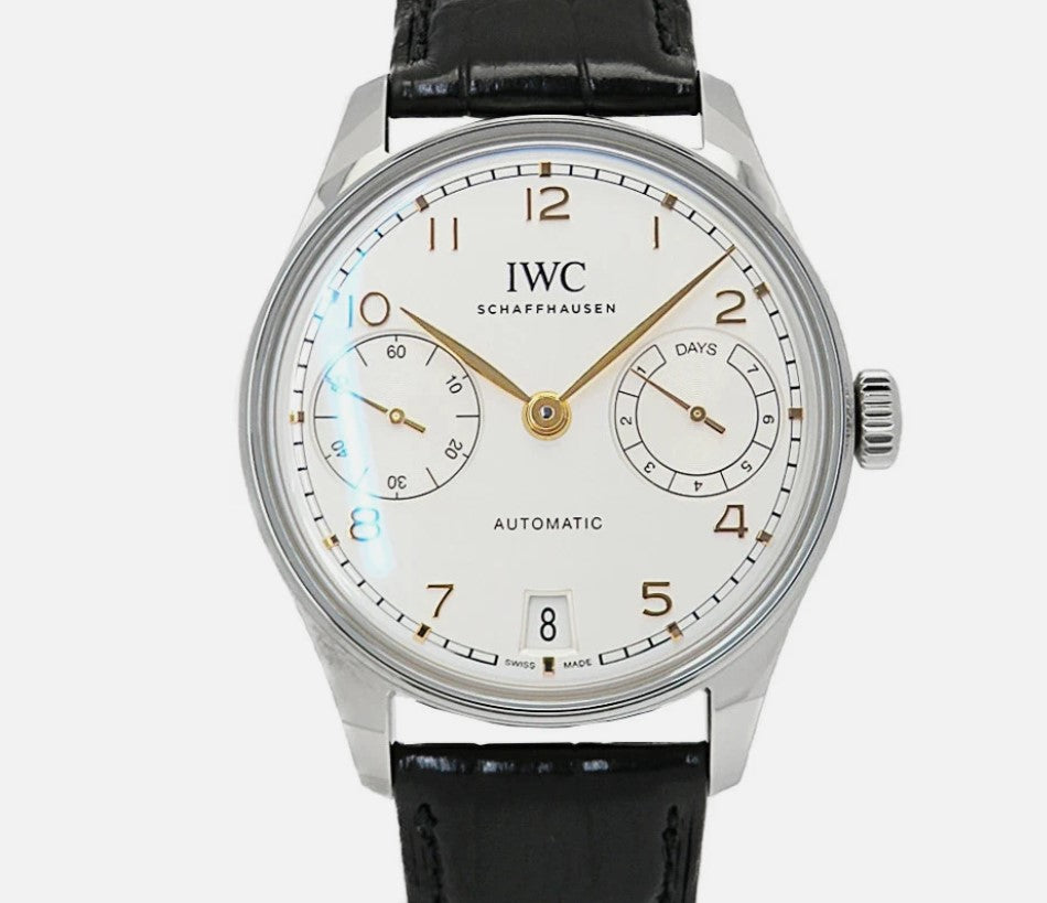 IWC Portugieser Automatic 42 steel IW501701 silver with black alligator leather strap