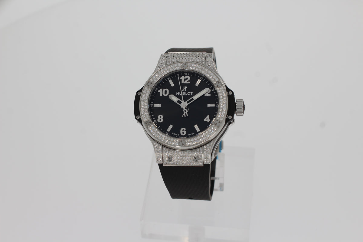 Hublot BIG BANG STEEL PAVÉ 38mm Quartz Steel Pavé 361.SX.1270.RX.1704 Ladies Watch Stainless Steel Black Rubber