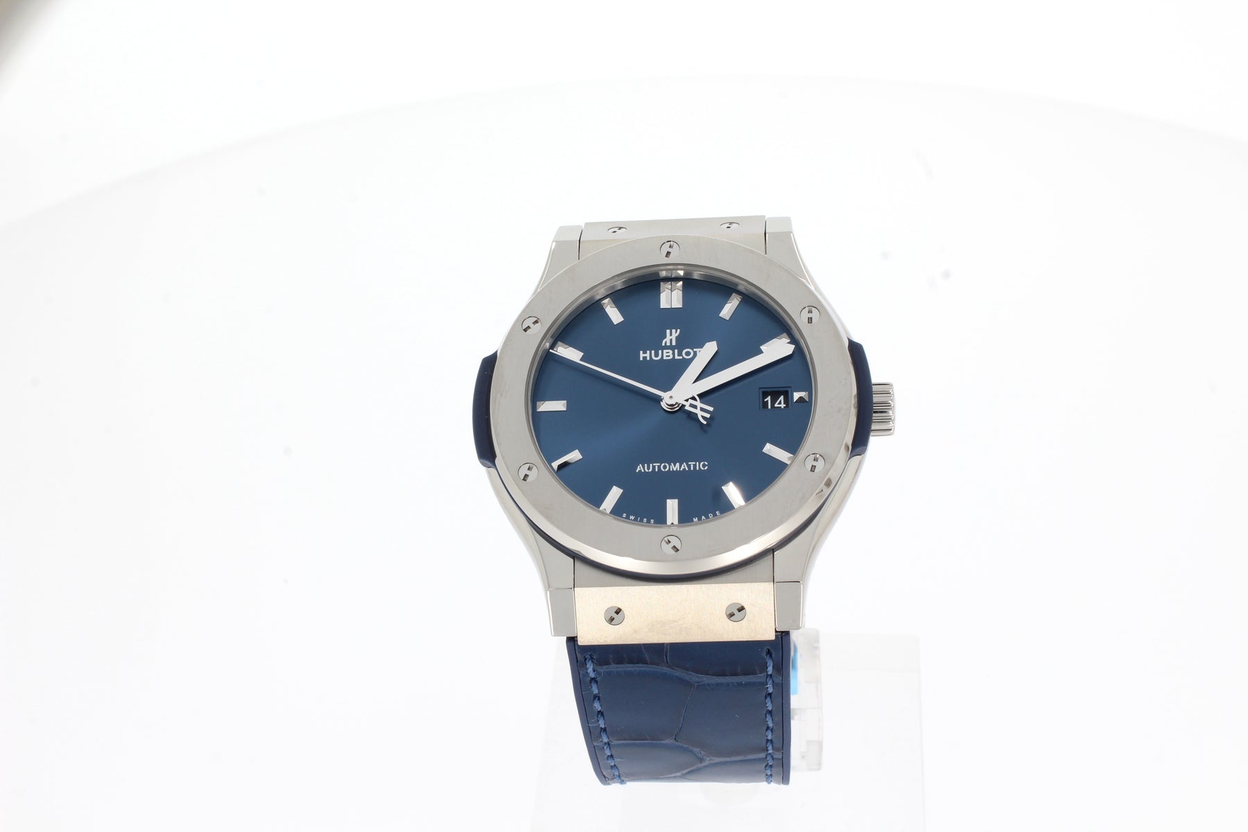 Hublot Classic Fusion 45mm Automatic Titanium Blue 511.NX.7170.LR Titan Herren Uhr