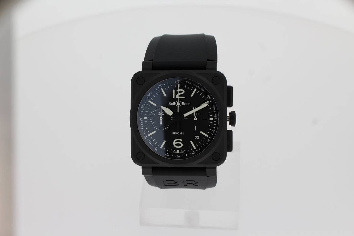 Bell & Ross BR 03-94 Chronographe BR0394-BL-CE Herren Uhr 42mm mattschwarze Keramik, Schwarzer Kautschuk