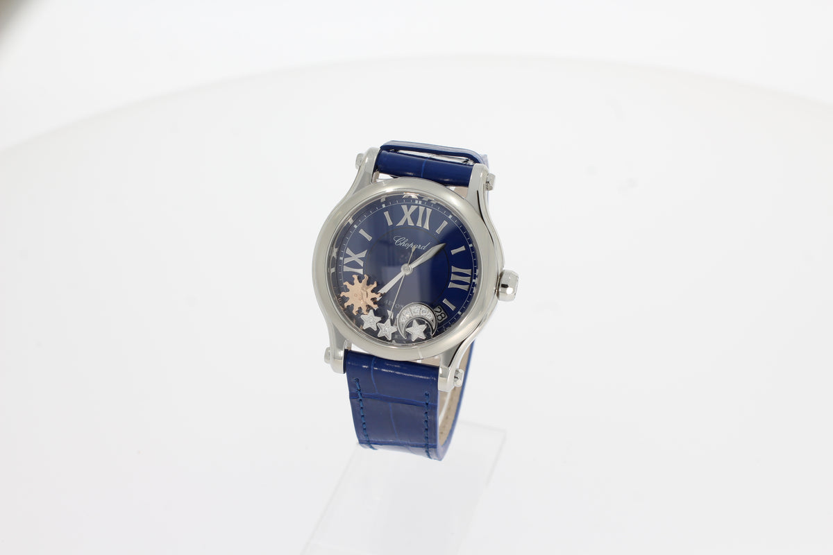 Chopard Happy Sport 278559-3011 36mm, Edelstahl mit blauem Alligatorlederarmband, Automatik-Kaliber SW300, Datum