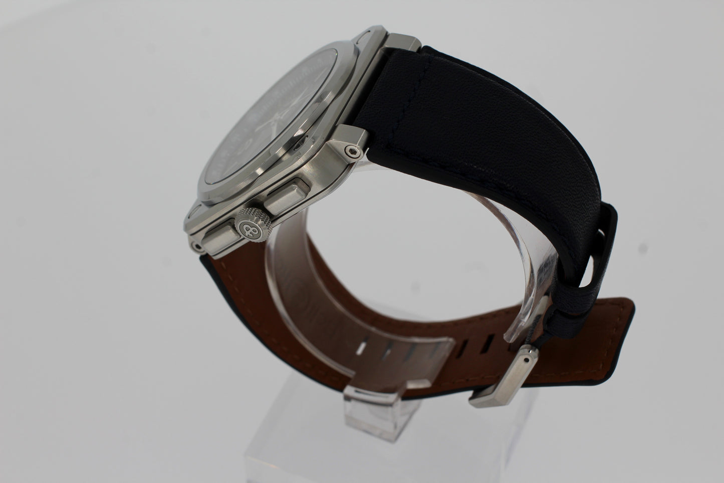 Bell & Ross BR 03-94 Chronographe BR0394-BLU-ST/SCA Herren Uhr 42mm Stahl, Mechanisches Werk, Kalbsleder blau, und Synthetikgewebe schwarz.