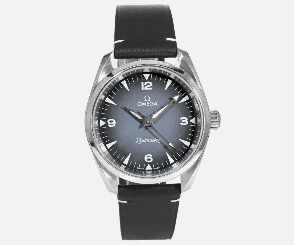 Omega Seamaster Railmaster 38 mm, Stahl mit Lederarmband 23512382006001