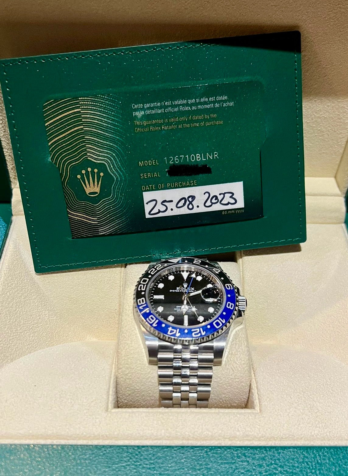 Rolex GMT Master 2 „Batmen“ Oyster, 40 mm, Edelstahl Oystersteel mit Jubilee Armband
126710BLNR